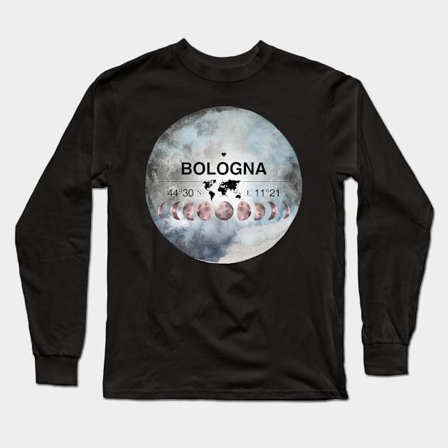 Bologna, Emilia-romagna, Italy, Watercolor Design with Latitude & Longitude Map Coordinates Long Sleeve T-Shirt by MapYourWorld